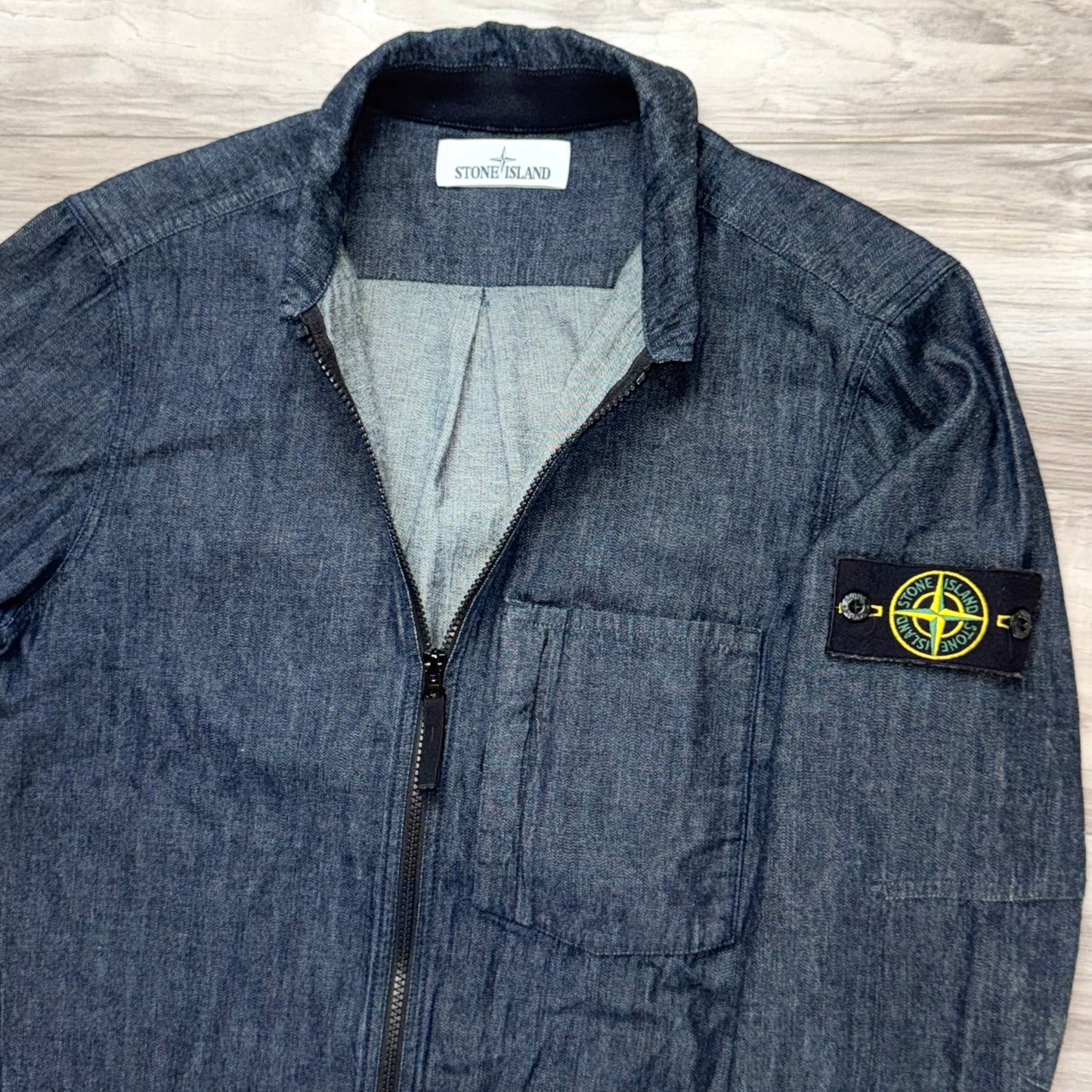 Stone Island Denim Full Zip Badge Overshirt - Small/Medium