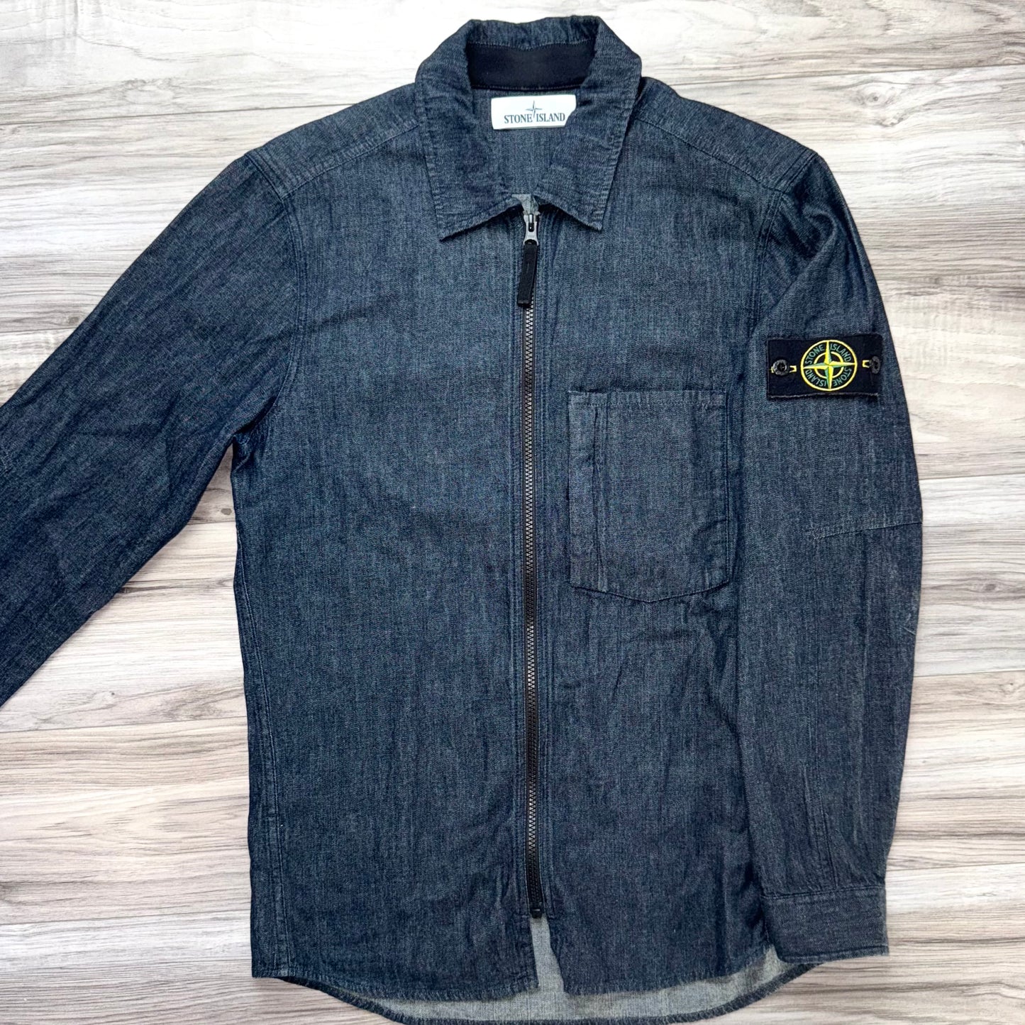 Stone Island Denim Full Zip Badge Overshirt - Small/Medium