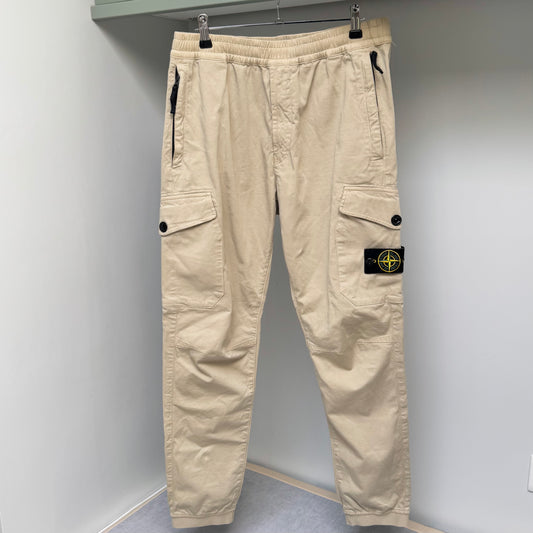 Stone Island Sand Beige Cotton Cargo Trousers - 32W 29L Regular Tapered Fit