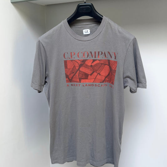 CP Company Grey Geometric Print Logo T shirt - Medium ptp20”