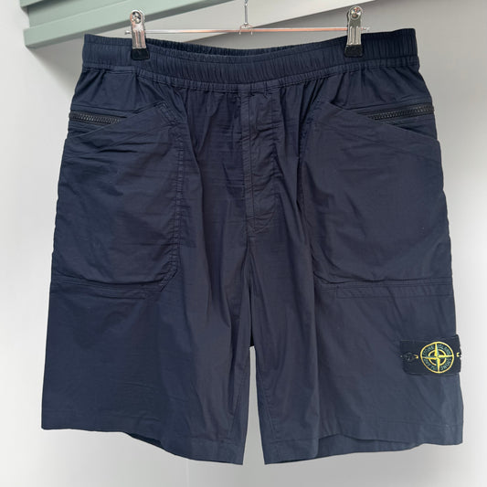 Stone Island Navy Blue Cotton Stretch Bermuda Cargo Shorts - 34W Comfort Fit