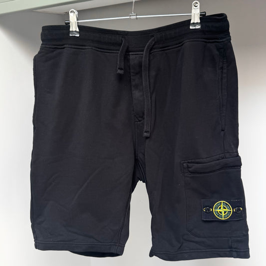 Stone Island Black Organic Cotton Fleece Shorts - Medium 32W