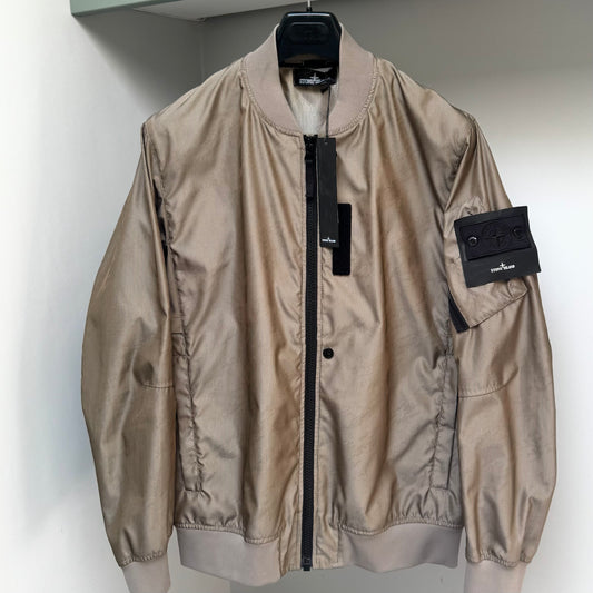 Stone Island Gold Khaki Shadow Project Lenticular Jacquard Full Zip Bomber Jacket - Large ptp24”