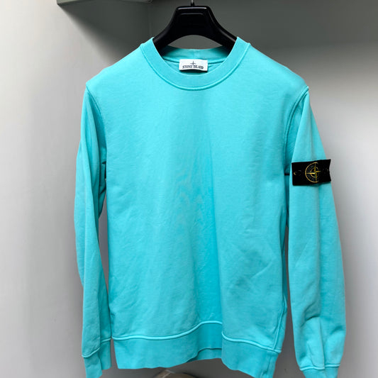 Stone Island Turquoise Blue Cotton Pullover Sweatshirt - Large