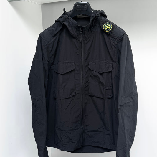 Stone Island Black Hooded Naslan Shoulder Badge Full Zip Overshirt - Medium ptp21.5”