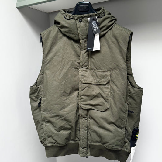 Stone Island Green Opaque Nylon Twill Down-TC Full Zip Gilet - Large