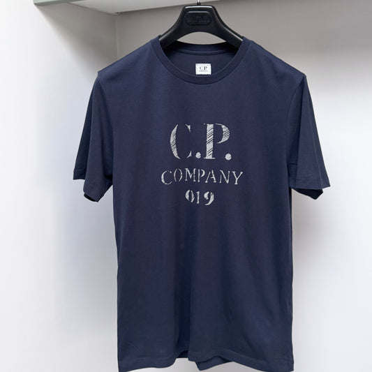 CP Company Blue Reflective Logo T shirt - Medium ptp20”