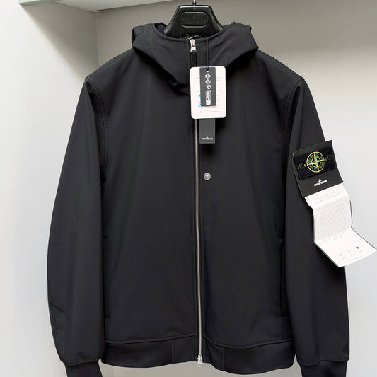 Stone Island Black Soft Shell-R e.dye Technology Full Zip Jacket - Large