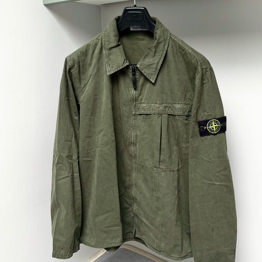 Stone Island Washed Cotton Full Zip Badge Overshirt - XXL ptp25.5”