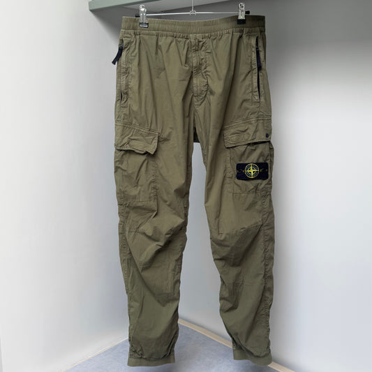 Stone Island Green Stretch Cotton Cargo Trousers - 32W 28L Regular Tapered Fit