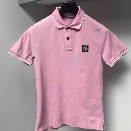 Stone Island Pink Organic Cotton Pique Short Sleeve Polo Shirt - Small