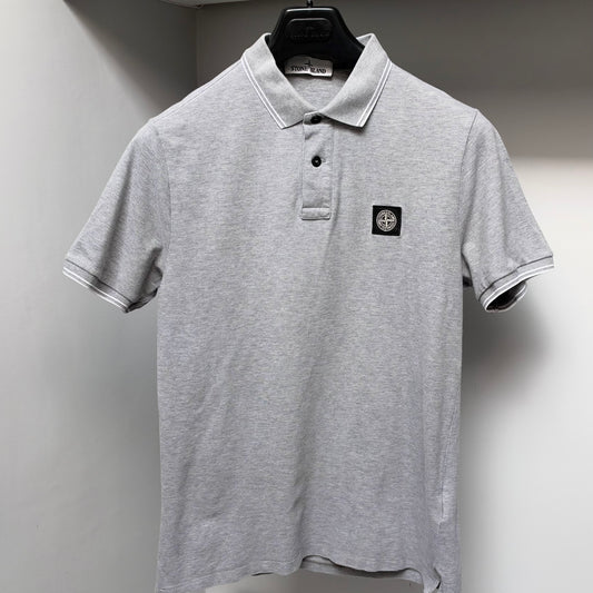 Stone Island Grey Organic Cotton Pique Short Sleeve Polo Shirt - Medium