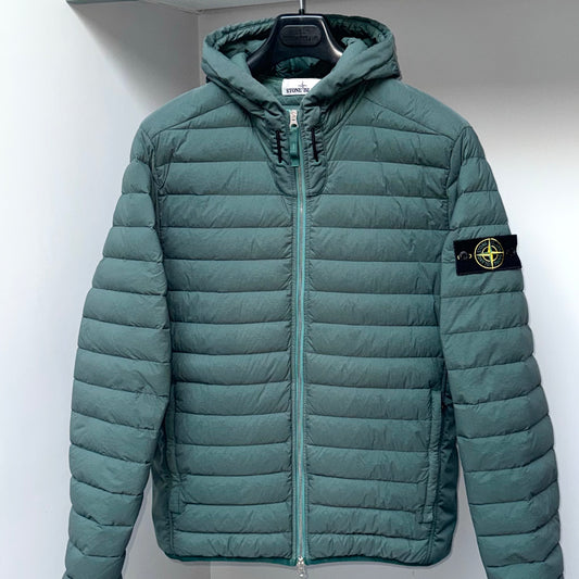 Stone Island Petrol Green Loom Woven Down Chambers Stretch Nylon-TC Full Zip Jacket - Large ptp21.5”