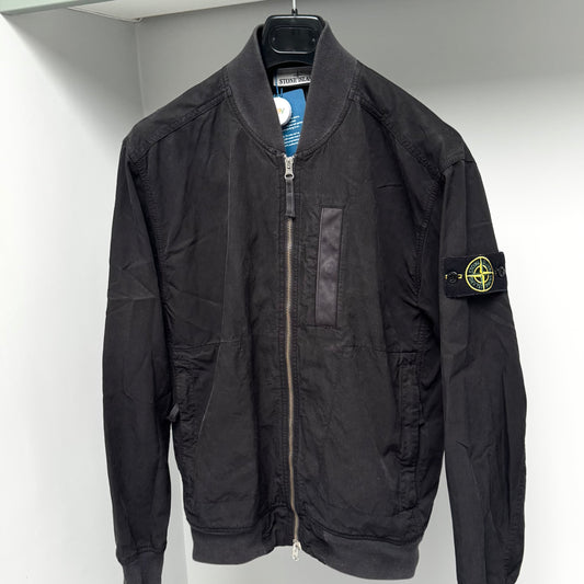 Stone Island Cupro Cotton Twill-TC Full Zip Badge Bomber Jacket - Small ptp21.5”