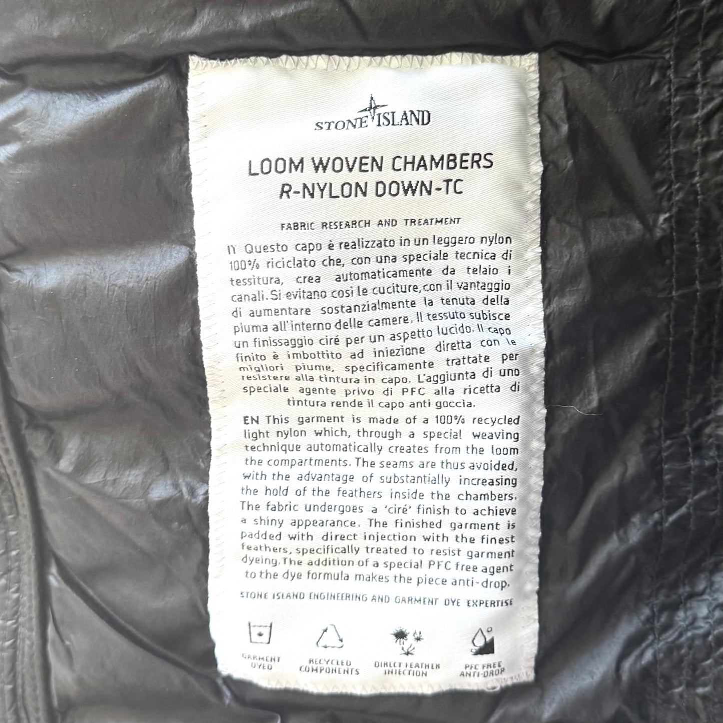 Stone Island Loom Woven Chambers R-Nylon Down-TC Badge Jacket - Small ptp20.5”