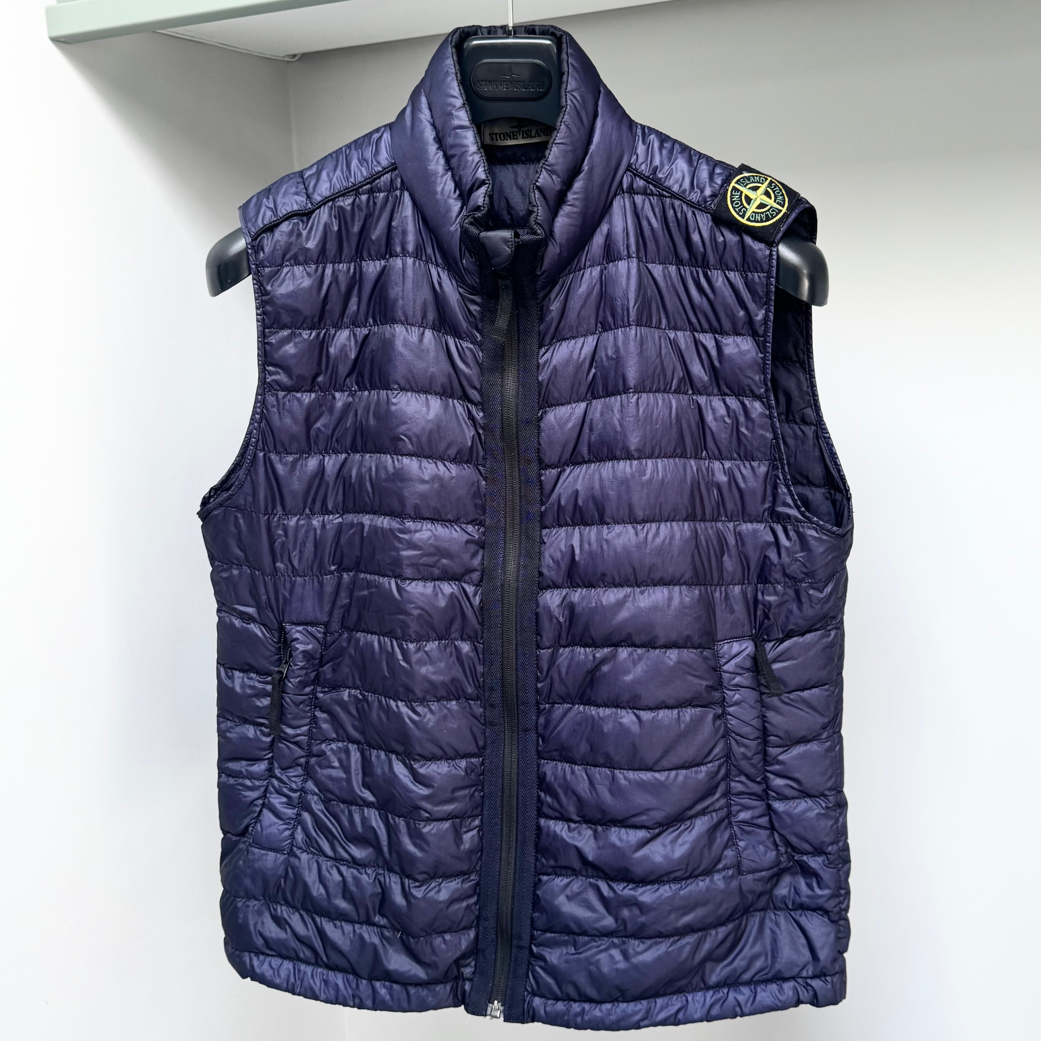Stone Island Blue Garment Dyed Down 26 GR X SQM N Full Zip Gilet