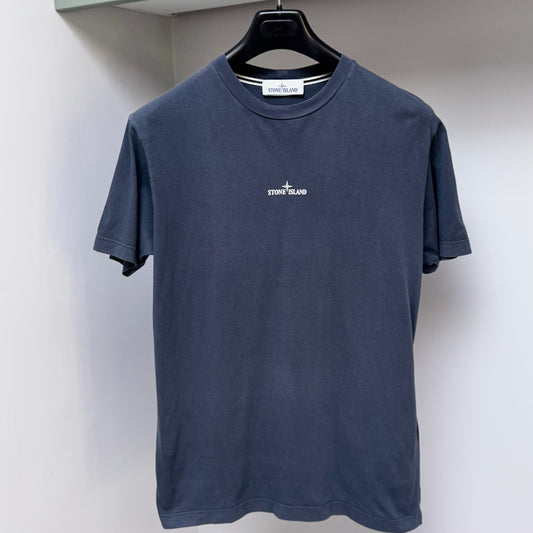 Stone Island Avio Blue Graphic Print Logo T shirt - Medium ptp20.5”