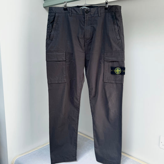Stone Island Charcoal Grey Stretch Cotton Cargo Trousers - 36W 31L Regular Tapered Fit