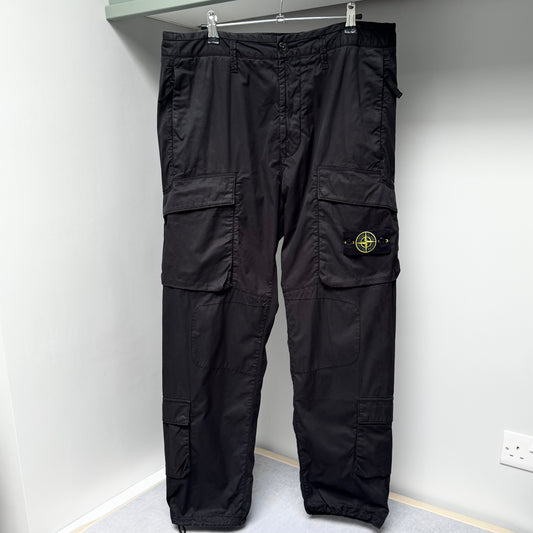 Stone Island Black Stretch Cotton Twill Cargo Trousers - 32W 30L Regular Fit