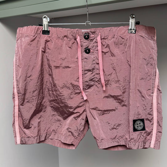 Stone Island Pink Nylon Metal Patch Swim Shorts - Large 34W