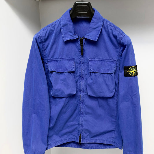 Stone Island Blue Cotton Full Zip Overshirt - Small