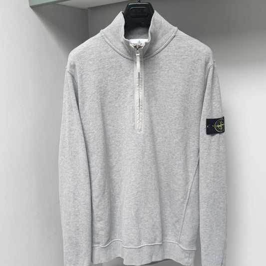 Stone Island Grey Brushed Organic Cotton Fleece Half Zip Pullover Sweatshirt - Large