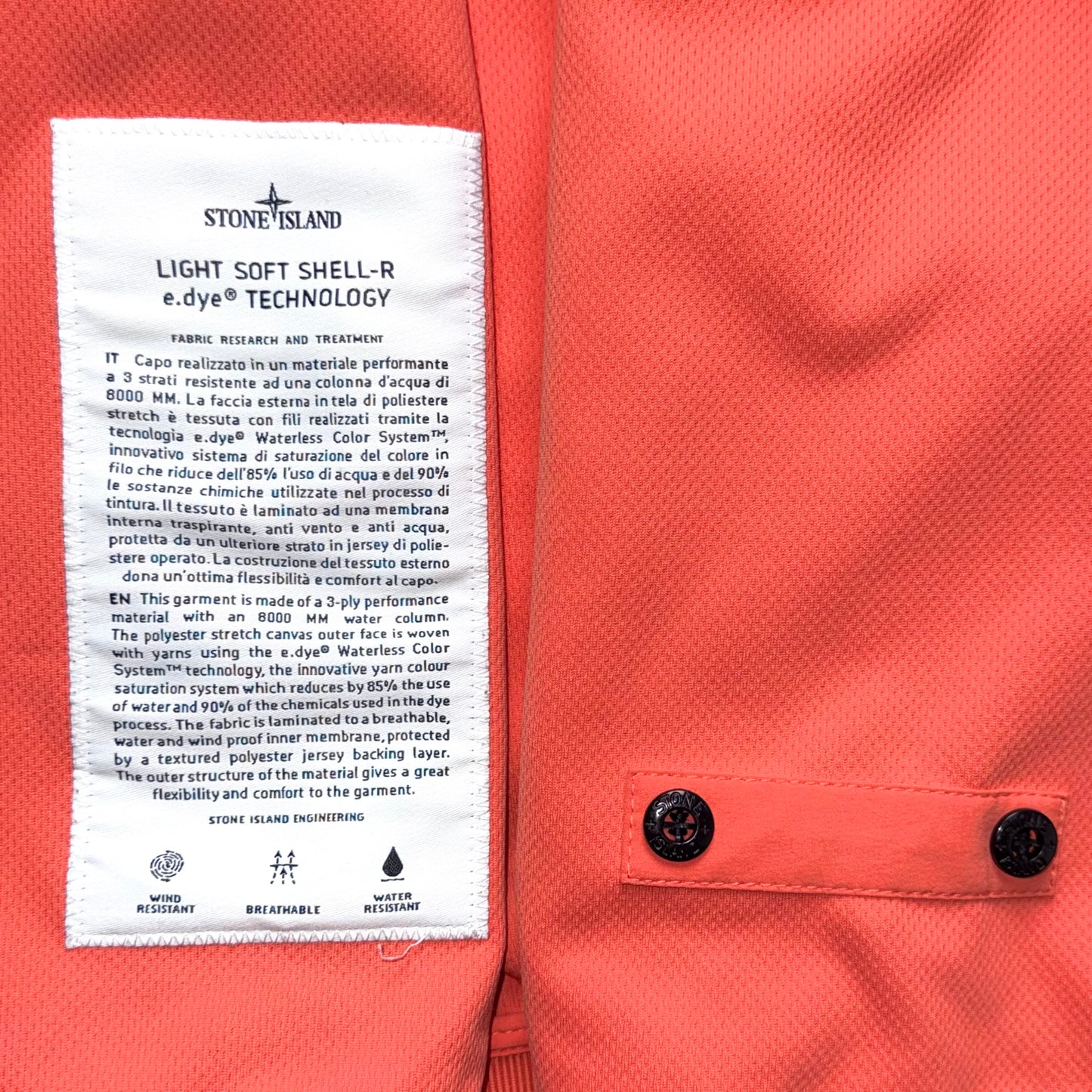 Stone Island Light Soft Shell-R e.dye Technology Full Zip Badge Jacket - Small ptp20.5”