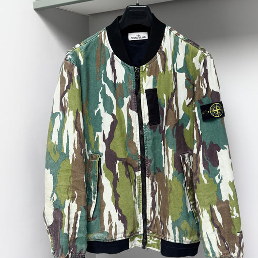 Stone Island Green Flowing Camo Watro Full Zip Bomber Jacket - XL