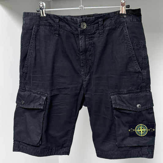 Stone Island Black Brushed Organic Cotton Canvas Bermuda Cargo Shorts - 28W Slim Fit