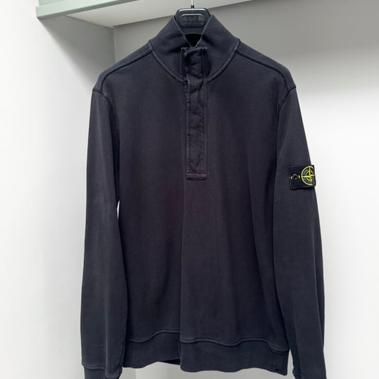Stone Island Navy Blue Organic Cotton Fleece Quarter Zip Pullover Sweatshirt - XL