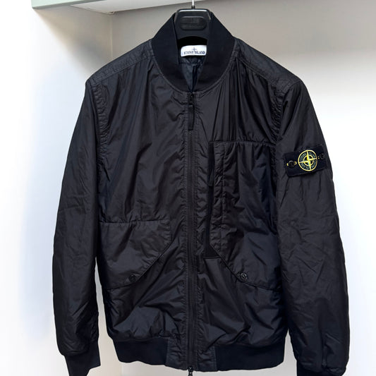 Stone Island Black Garment Dyed Crinkle Reps R-NY With Primaloft-TC Full Zip Bomber Jacket - Medium ptp22”