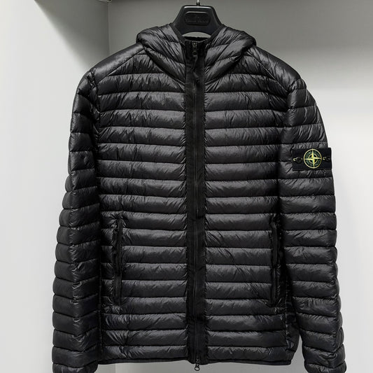 Stone Island Black Loom Woven Chambers R-Nylon Down-TC Full Zip Jacket - Large