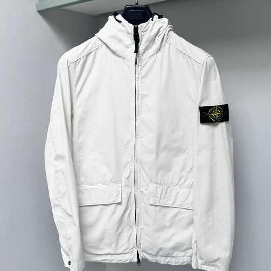Stone Island White Nylon Cotton Batavia 2/2-TC Full Zip Jacket - Small ptp20.5”