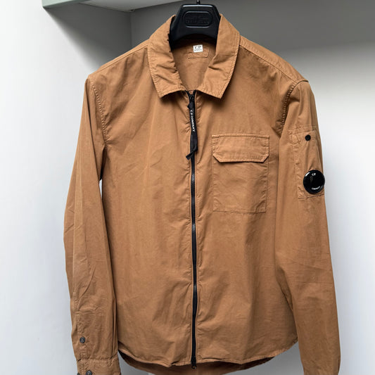 CP Company Bronze Brown Organic Gabardine Full Zip Lens Overshirt - Medium