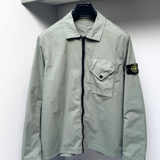Stone Island Sage Green Organic Cotton Stretch Full Zip Overshirt - XL