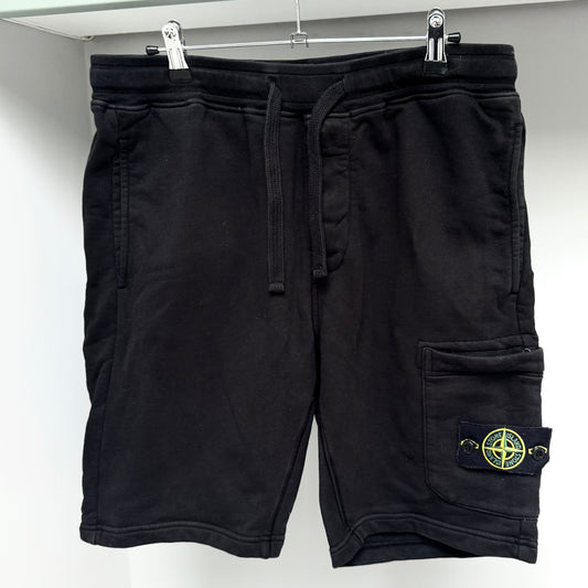 Stone Island Black Organic Cotton Fleece Shorts - Medium 32W