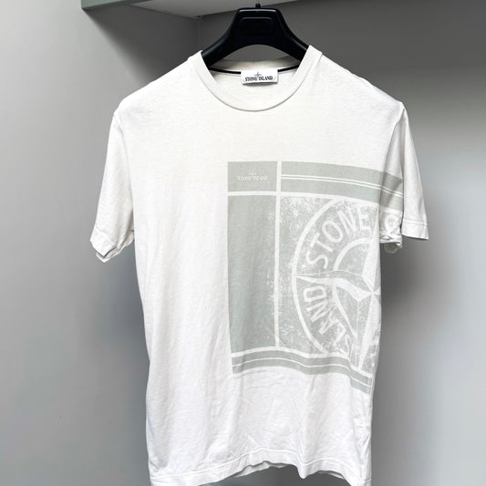 Stone Island White Graphic Print Logo T shirt - Medium