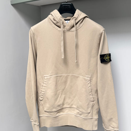 Stone Island Desert Beige Organic Cotton Fleece Pullover Hoodie - Small