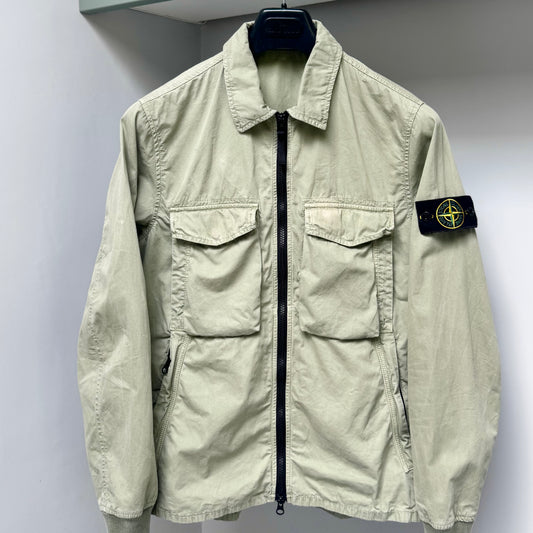 Stone Island Green Cotton Full Zip Overshirt - Medium