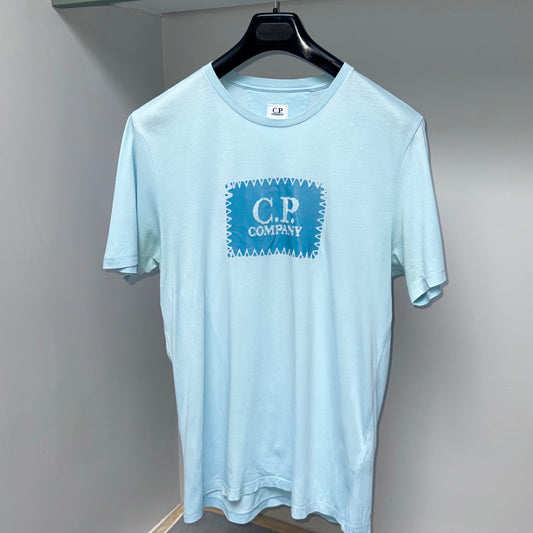 CP Company Light Blue Block Logo T shirt - Medium ptp20”