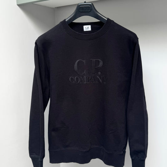 CP Company Black Diagonal Fleece Logo Pullover Sweatshirt - Medium