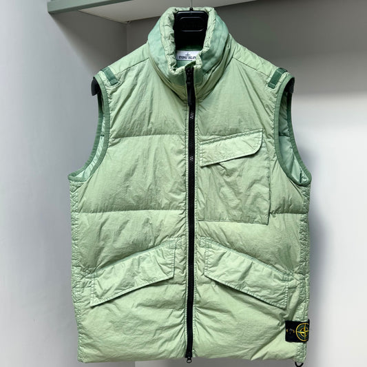 Stone Island Sage Green Garment Dyed Crinkle Reps R-NY Down Full Zip Gilet - Large