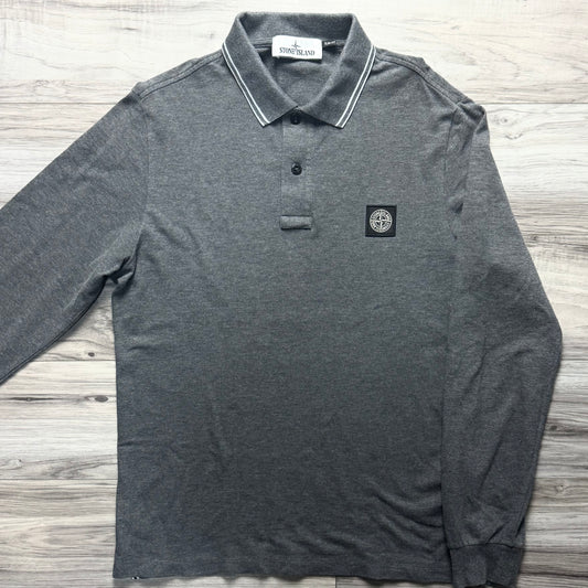 Stone Island Compass Patch Long Sleeve Polo - Medium ptp19.5”