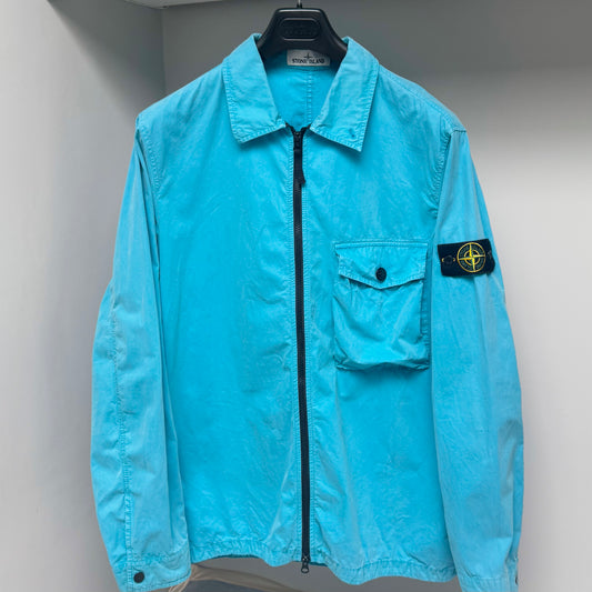 Stone Island Turquoise Blue Cotton Full Zip Overshirt - XL ptp23.5”
