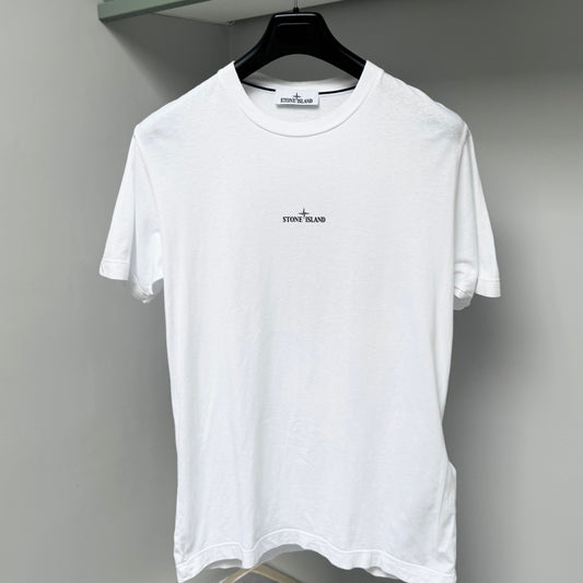 Stone Island White Graphic Print Logo T shirt - Medium