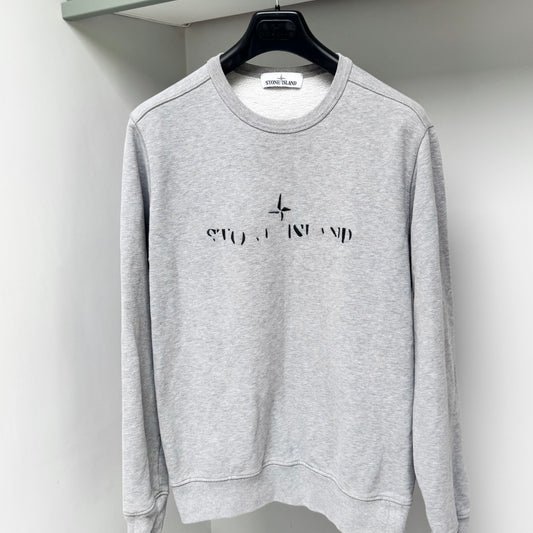 Stone Island Grey Cotton Embroidered Logo Pullover Sweatshirt - Medium ptp20.5”