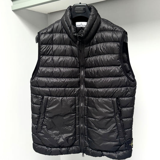 Stone Island Black Garment Dyed Micro Yarn Down Full Zip Gilet - Large ptp22.5”