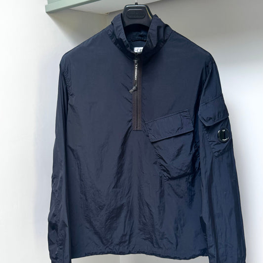 CP Company Navy Blue Chrome Nylon Quarter Zip Pullover Lens Smock Overshirt - Medium ptp21”