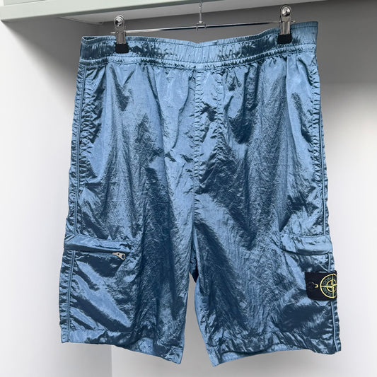 Stone Island Mid Blue Nylon Metal Econyl Cargo Shorts - 33W Comfort Fit