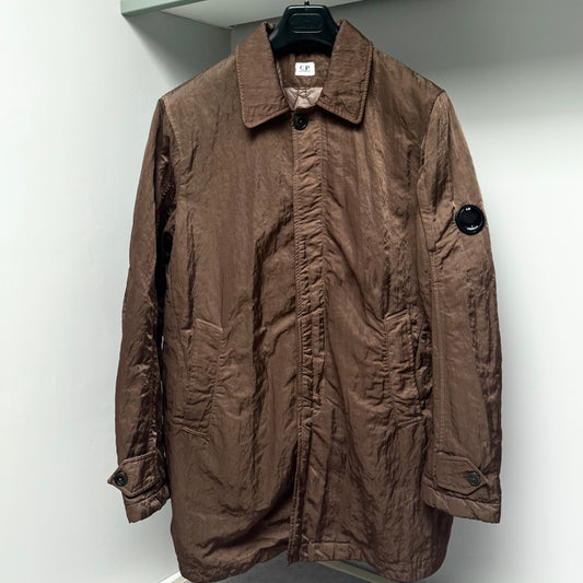 CP Company Brown Nylon B Shimmer Button Up Lens Trench Jacket - Medium